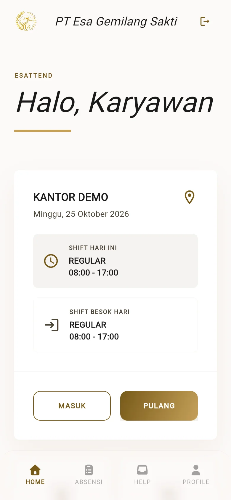 ESAttend Mobile — Halaman Home